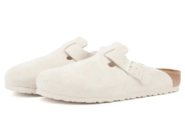 Birkenstock Boston Soft Footbed "Suede Antique White"
