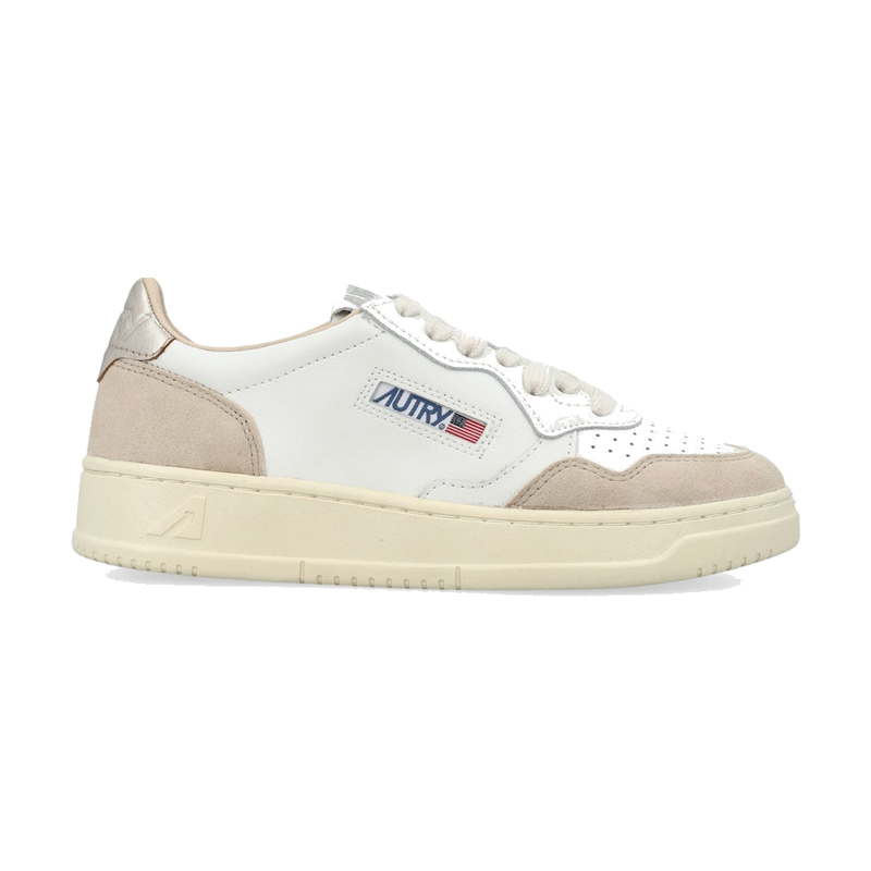 Autry Medalist Leather Low White Gold Beige