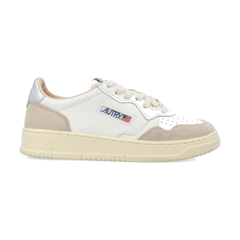 Autry Medalist Leather Low White Silver Beige